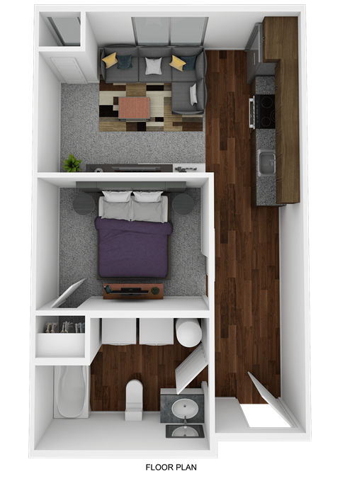 Floor plan for studio, 1 bath, 482 sqft